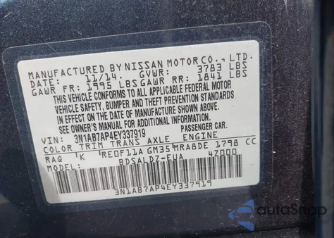 2014 Nissan Sentra Sv from USA, damaged, VIN 3N1AB7AP4EY337919